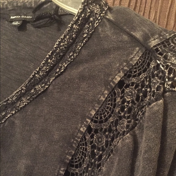 Rebecca Elliot Black Acid Wash Fringe Cardigan - Picture 4 of 5